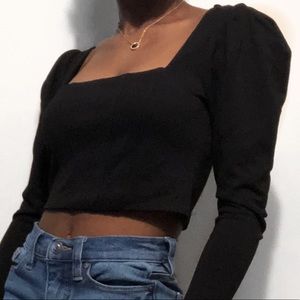Black square neck, cropped long sleeved crop top